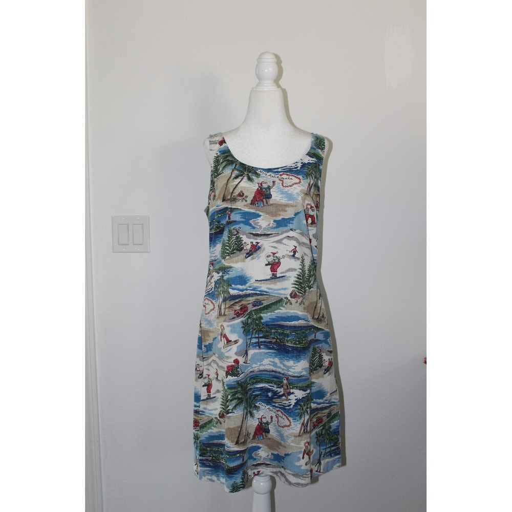 Reyn Spooner Mele Kalikimaka Hawaiian Christmas Shift Dress Holiday Santa L NWT
